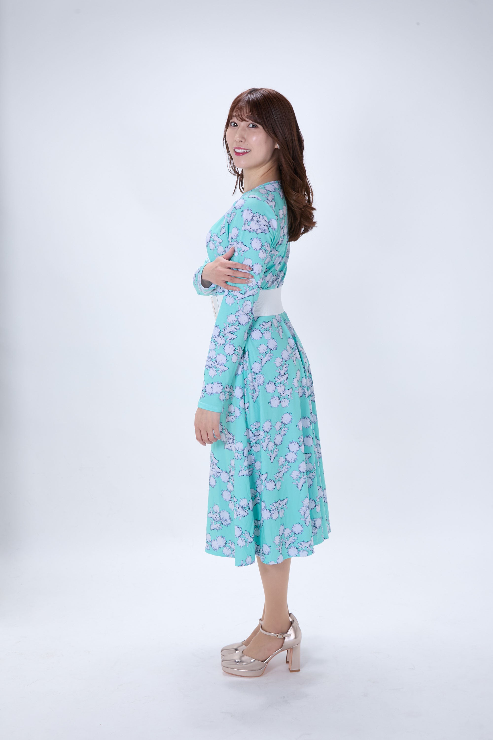 All-over print long sleeve midi dress