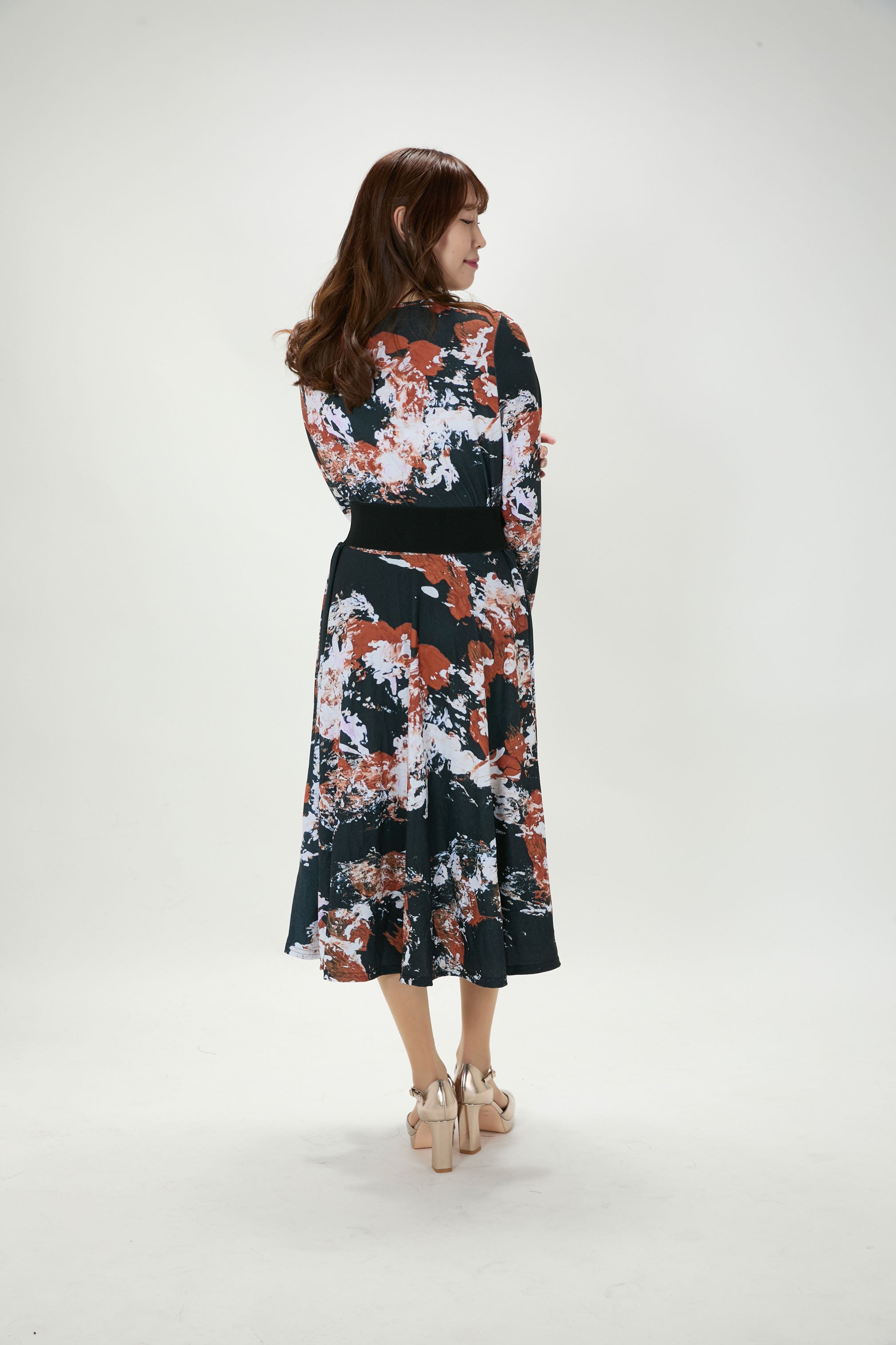 All-over print long sleeve midi dress