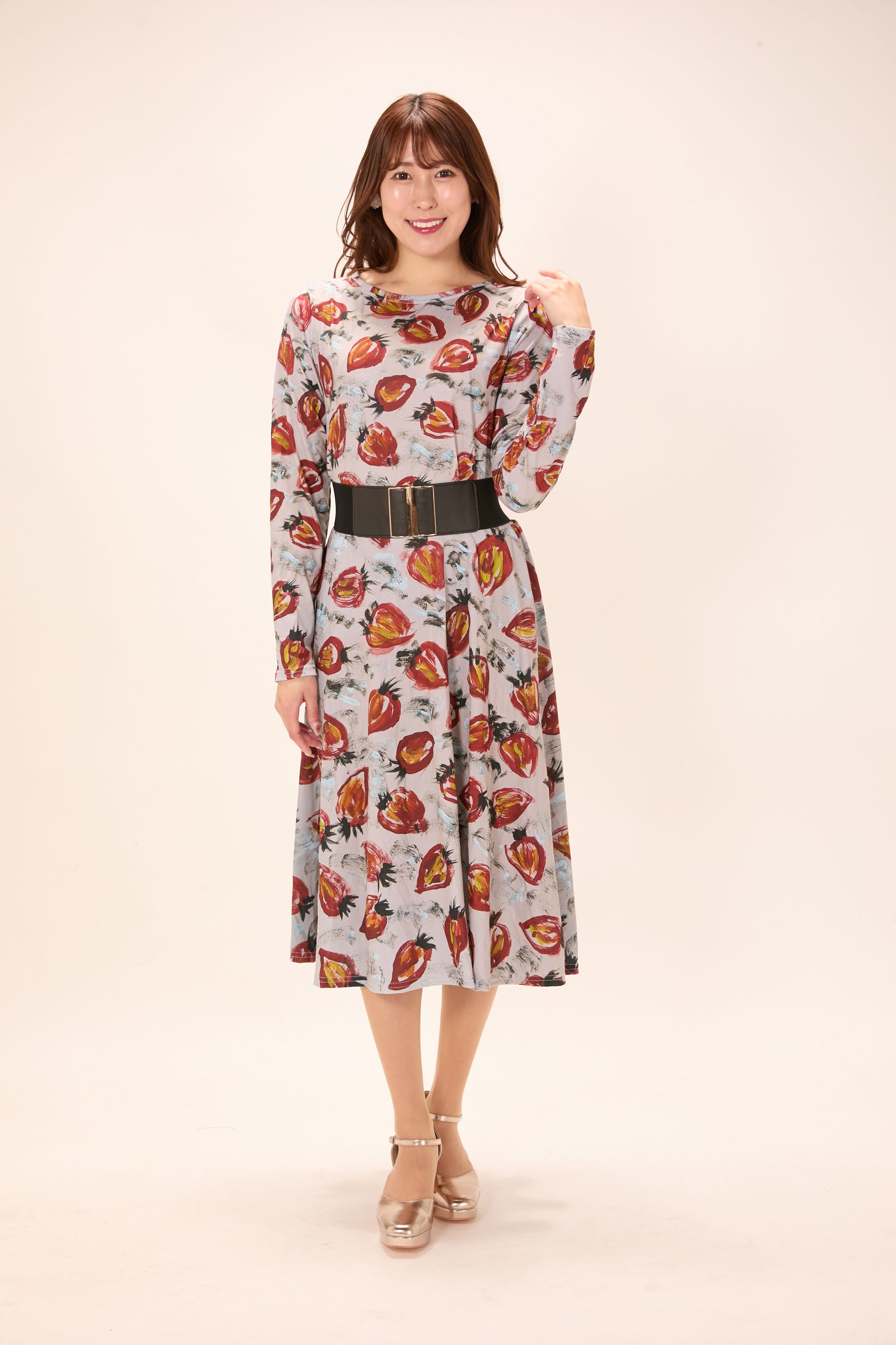 All-over print long sleeve midi dress