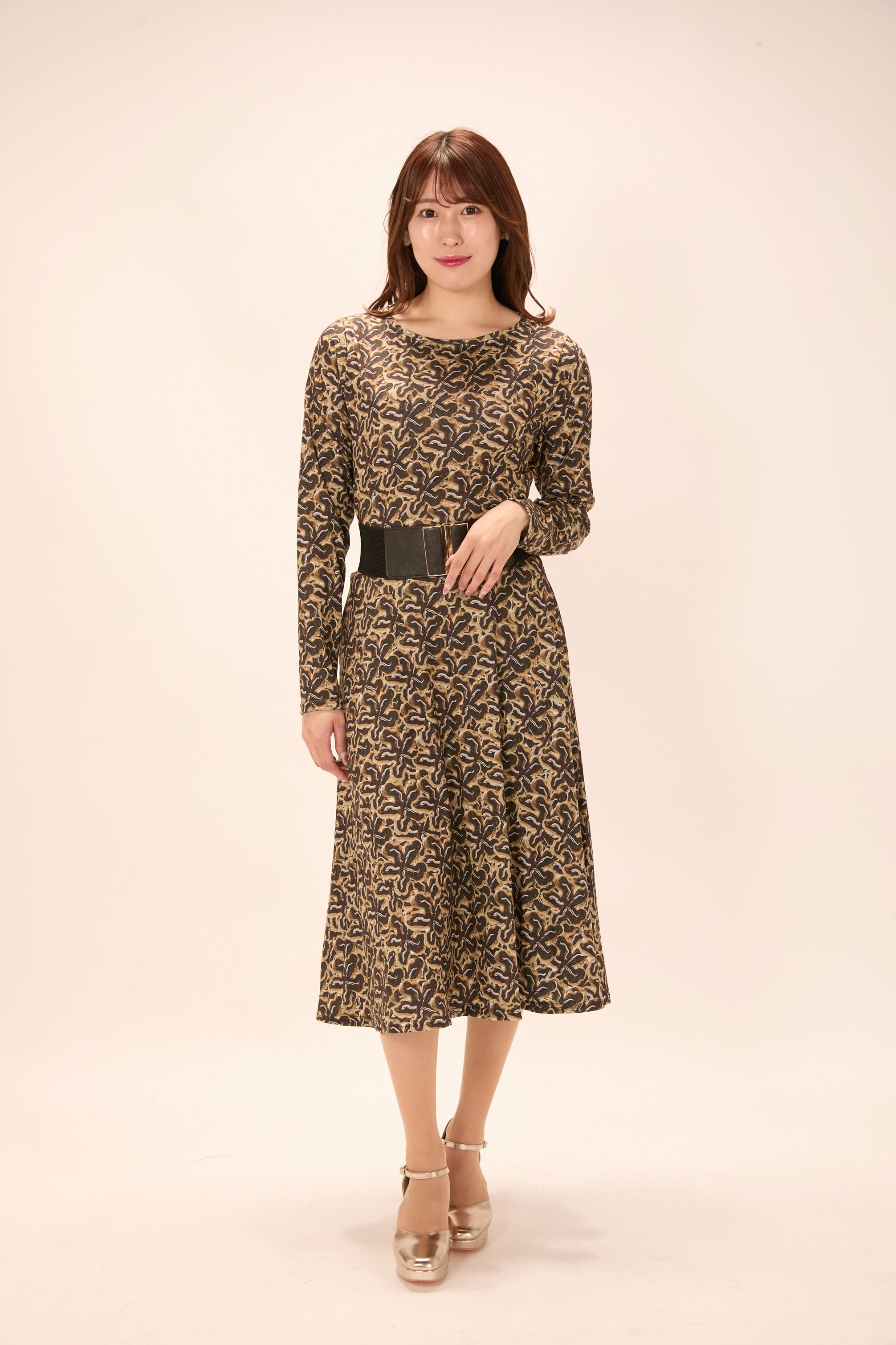 All-over print long sleeve midi dress