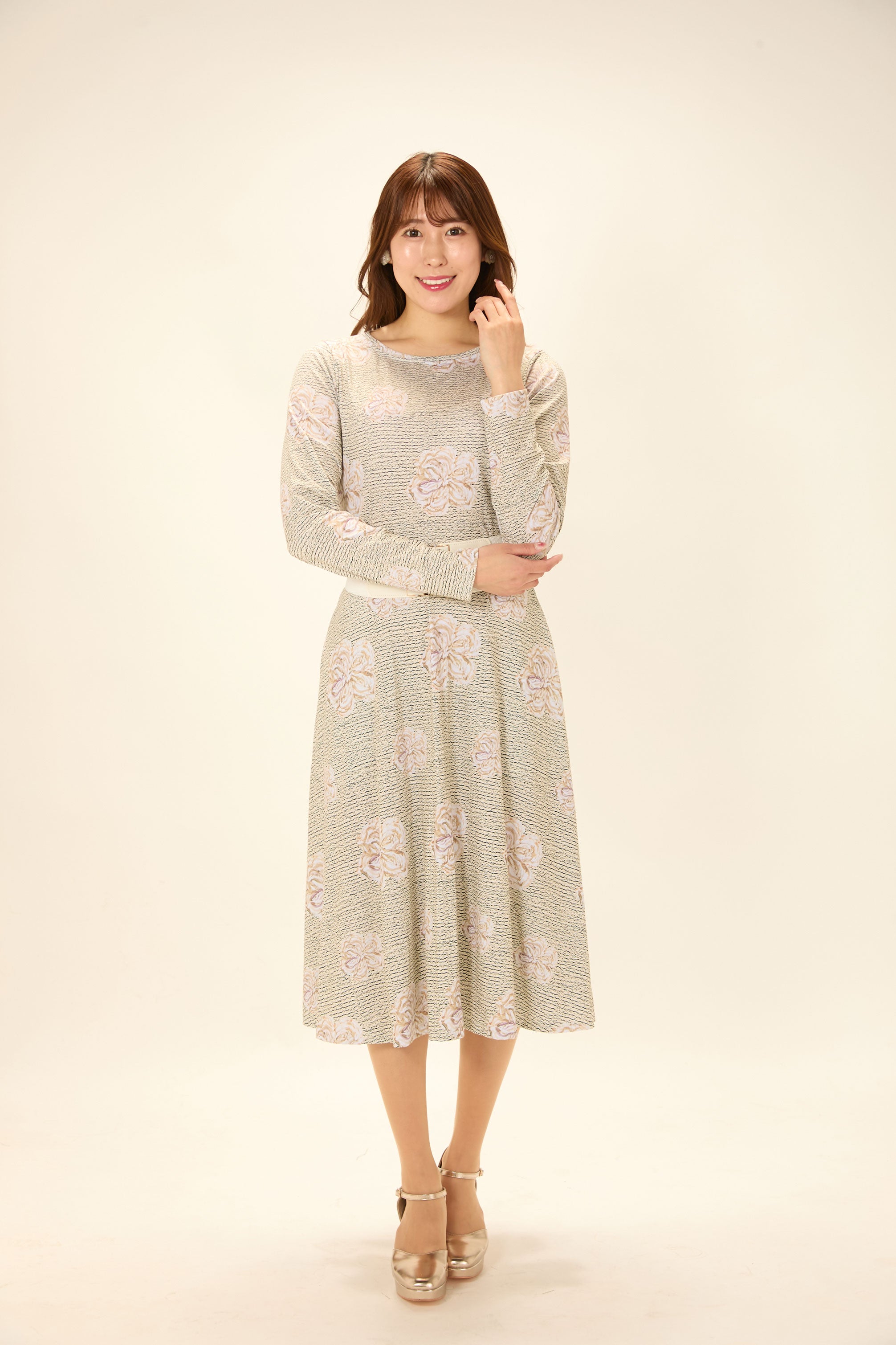 All-over print long sleeve midi dress