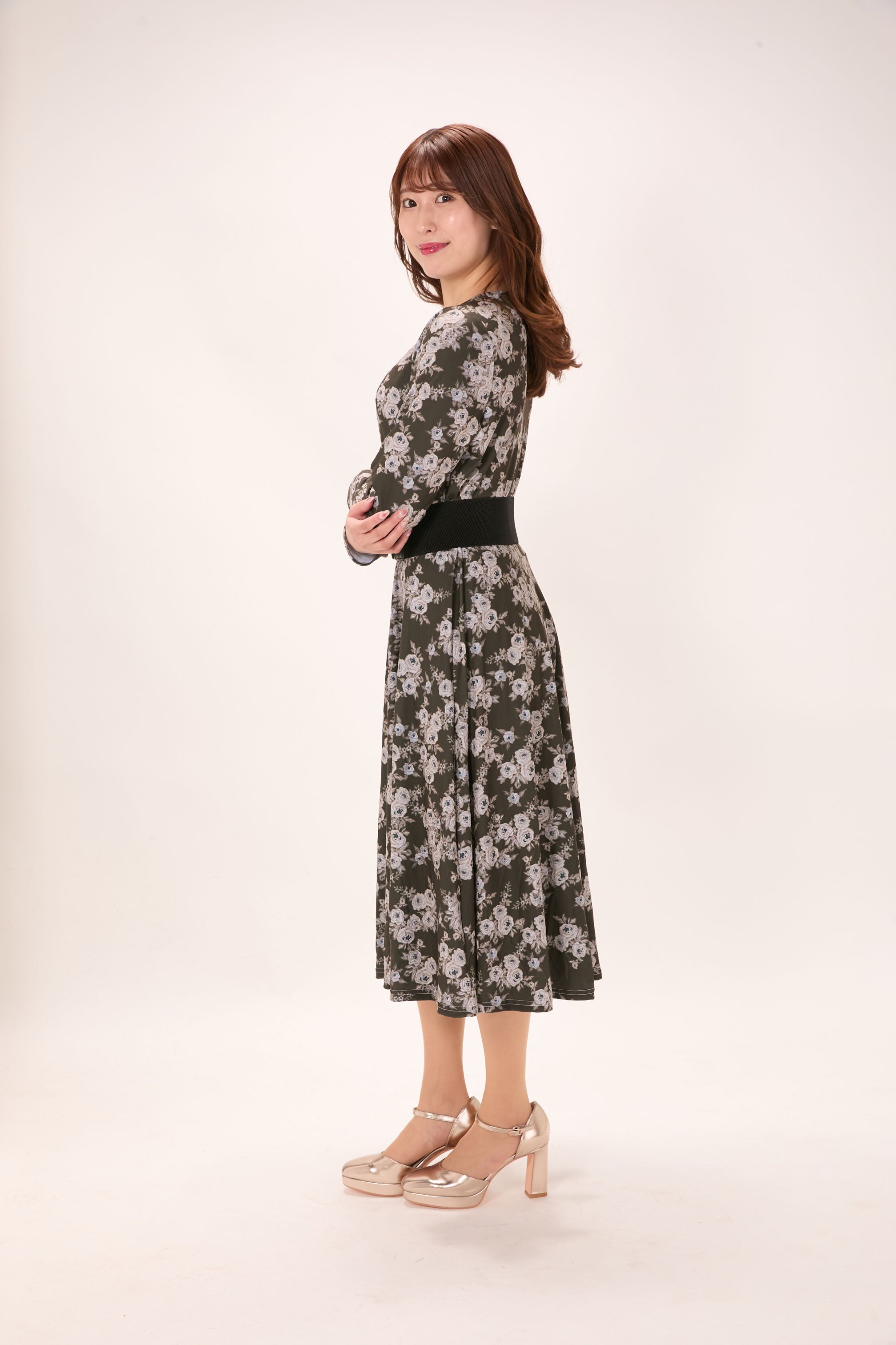 All-over print long sleeve midi dress