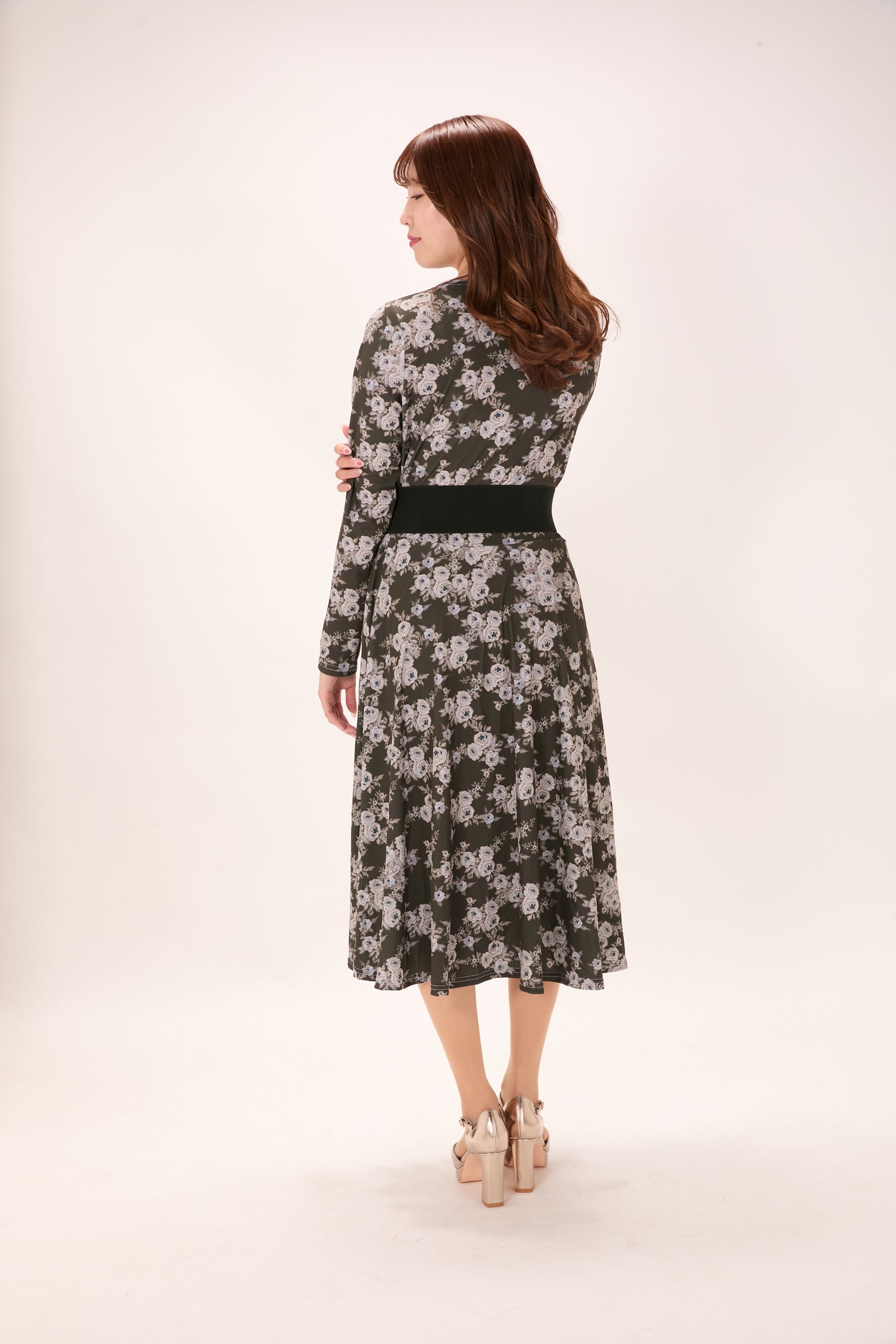 All-over print long sleeve midi dress