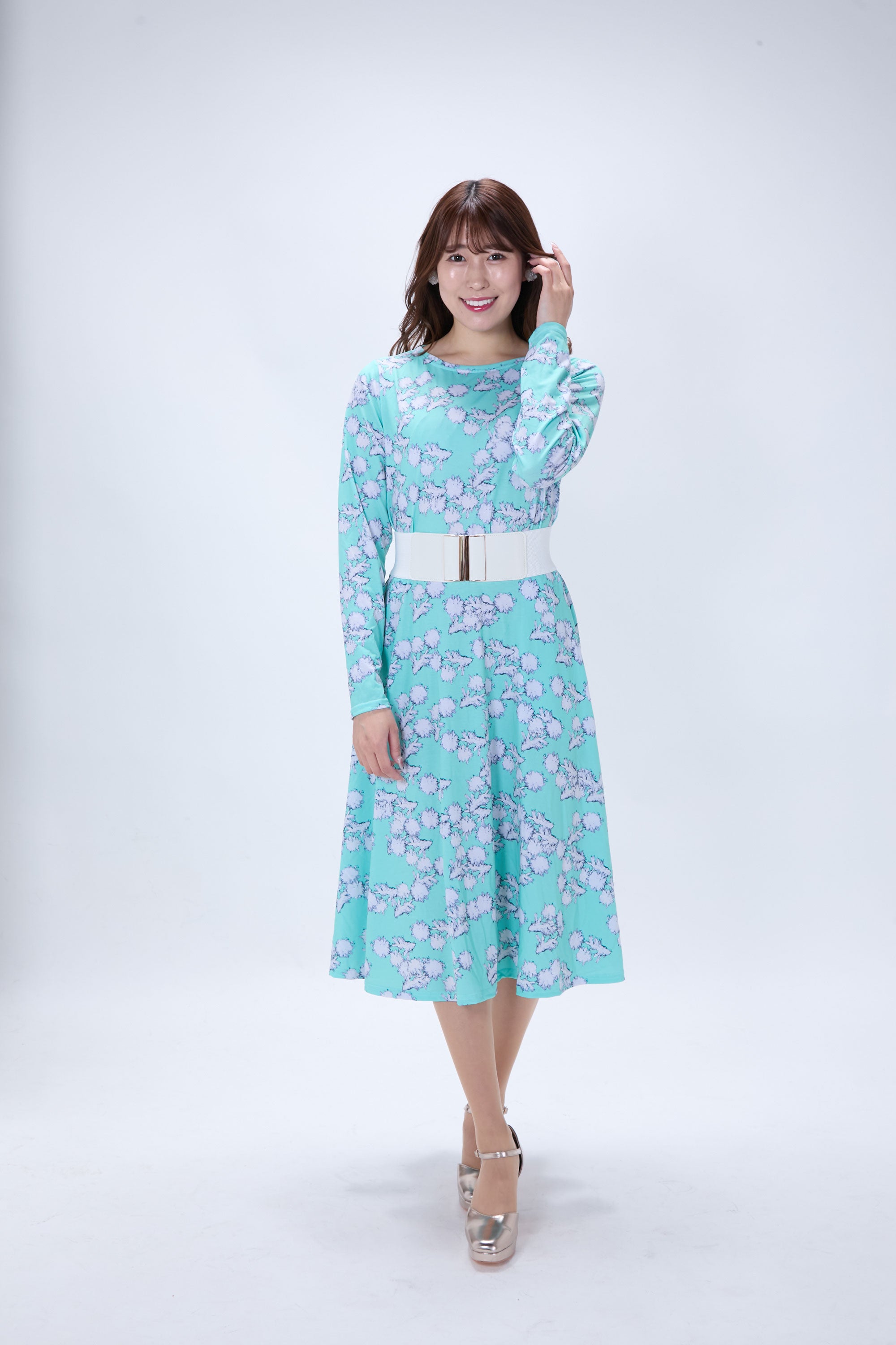 All-over print long sleeve midi dress