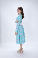 All-over print long sleeve midi dress