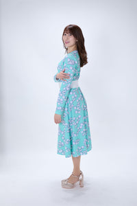 All-over print long sleeve midi dress