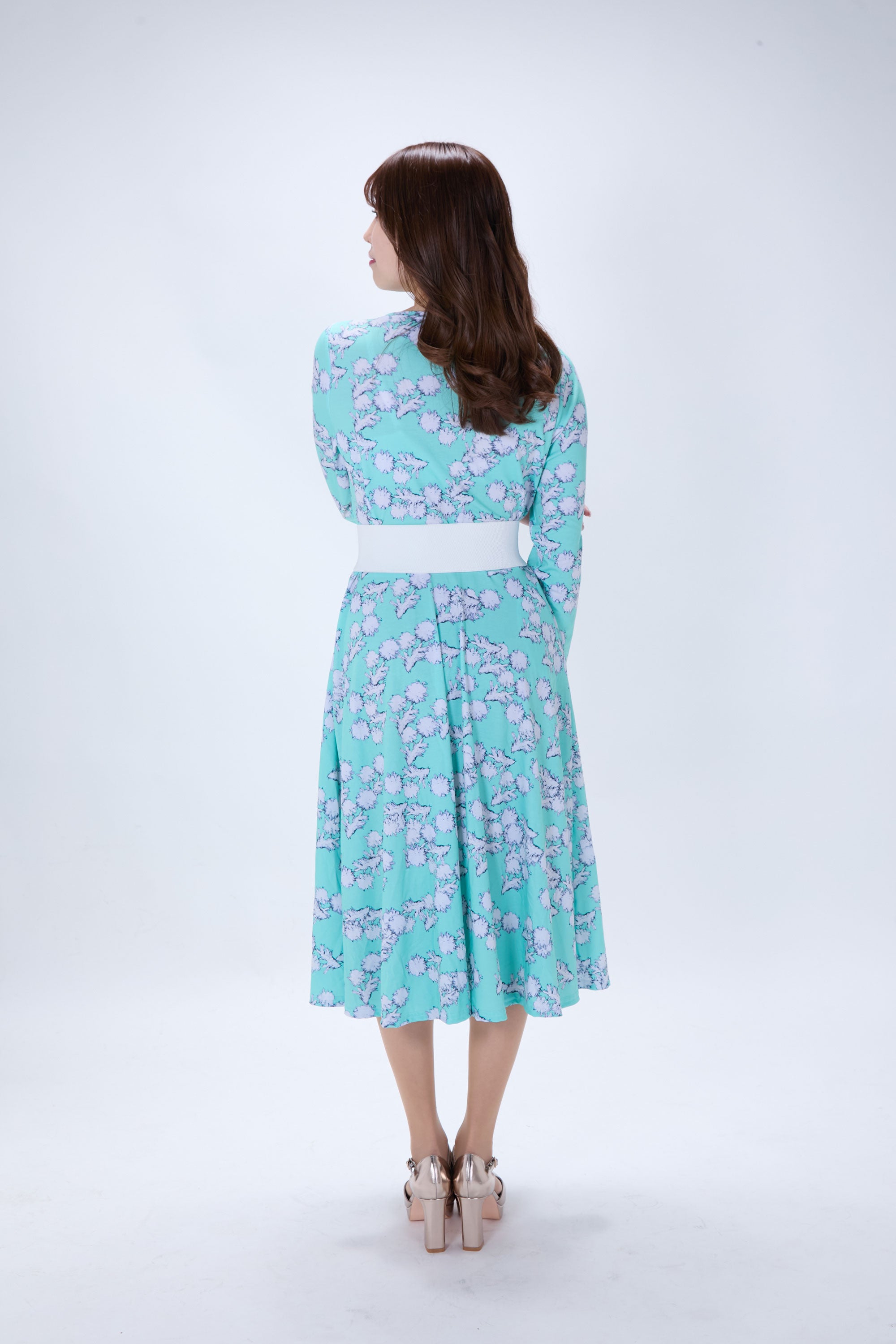 All-over print long sleeve midi dress