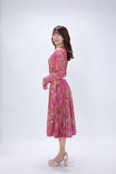 All-over print long sleeve midi dress