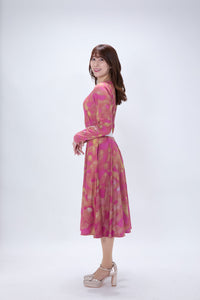 All-over print long sleeve midi dress