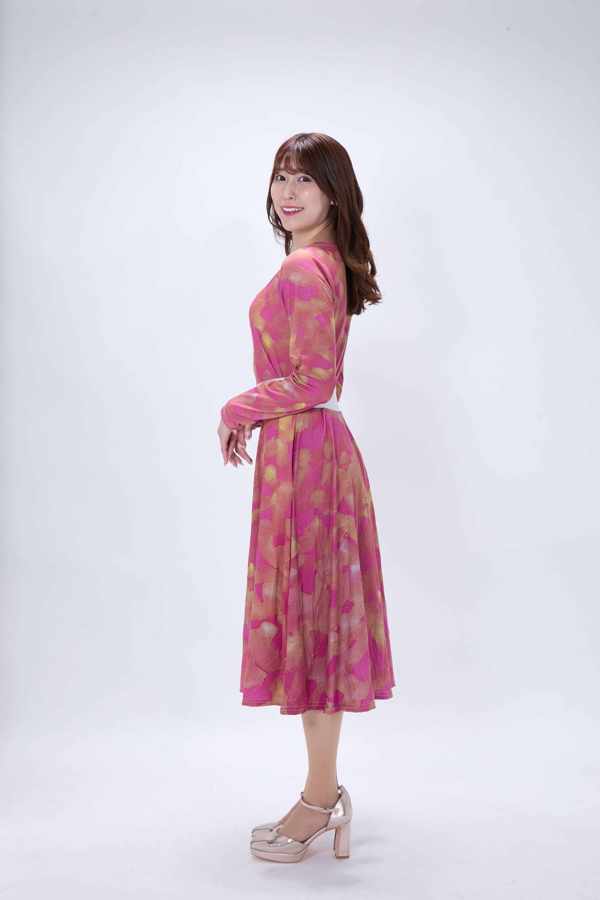 All-over print long sleeve midi dress