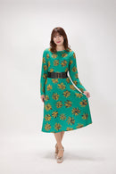 All-over print long sleeve midi dress