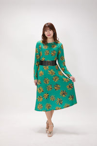 All-over print long sleeve midi dress