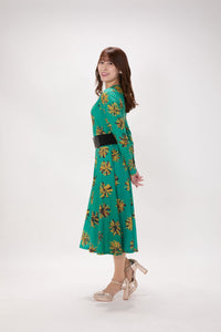 All-over print long sleeve midi dress