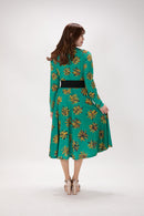 All-over print long sleeve midi dress