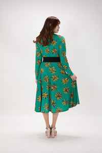 All-over print long sleeve midi dress