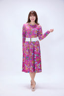 All-over print long sleeve midi dress