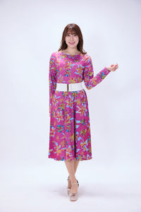 All-over print long sleeve midi dress
