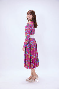 All-over print long sleeve midi dress