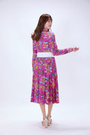 All-over print long sleeve midi dress