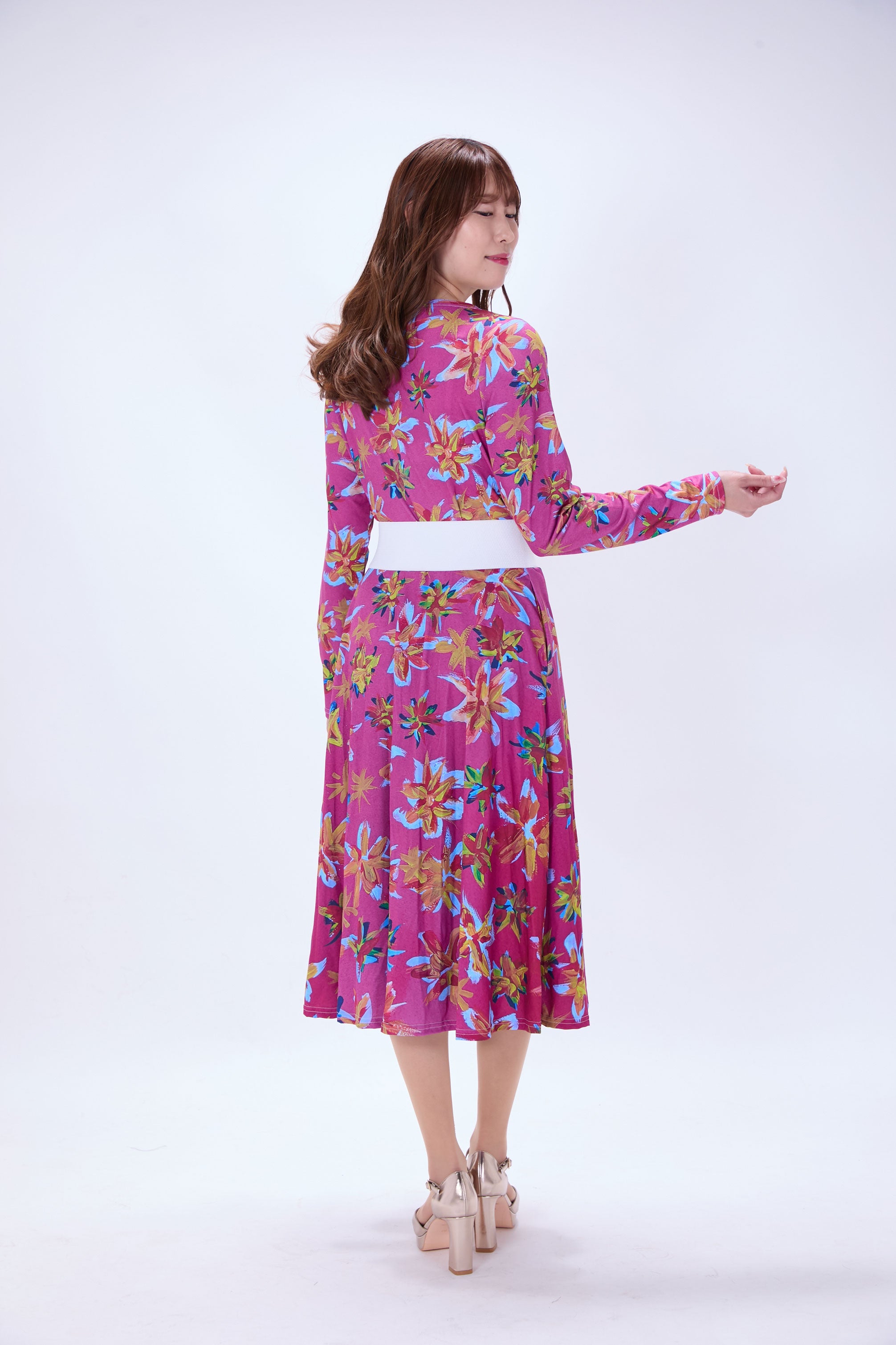 All-over print long sleeve midi dress