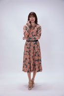 All-over print long sleeve midi dress