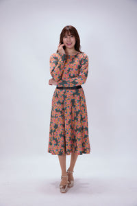 All-over print long sleeve midi dress