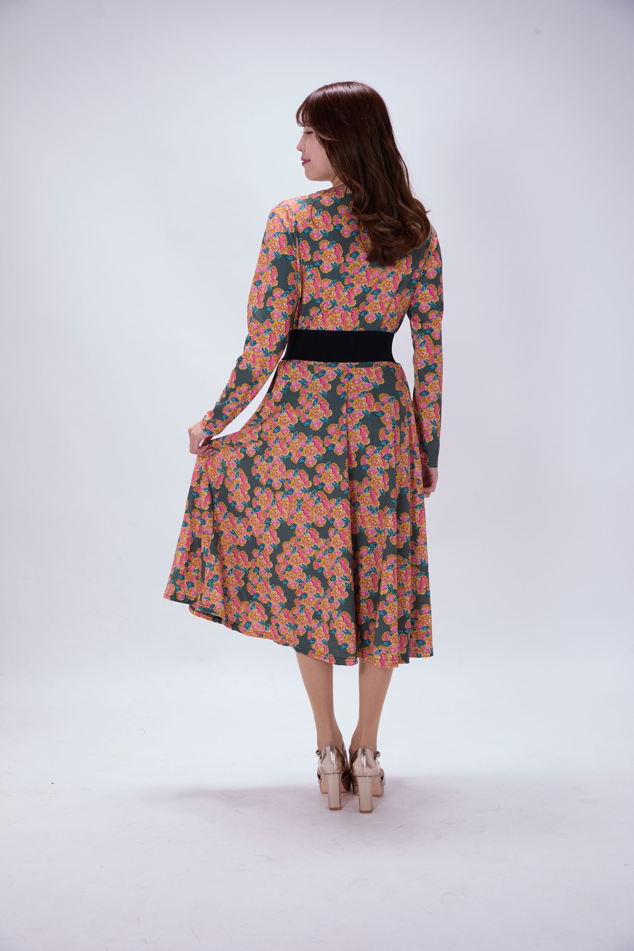 All-over print long sleeve midi dress