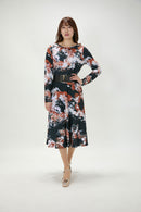 All-over print long sleeve midi dress
