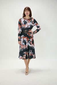 All-over print long sleeve midi dress
