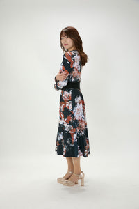 All-over print long sleeve midi dress