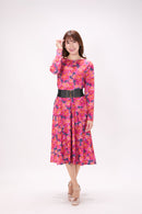 All-over print long sleeve midi dress