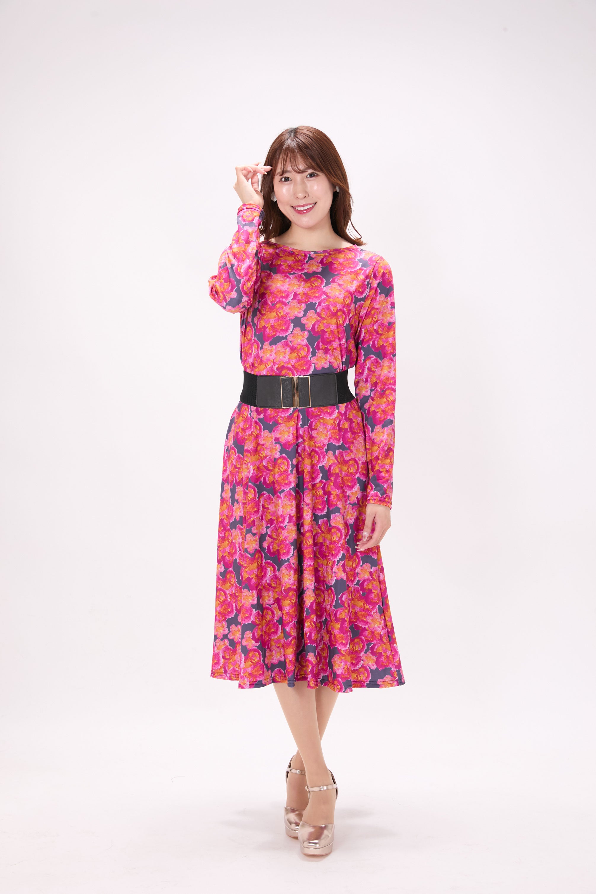 All-over print long sleeve midi dress