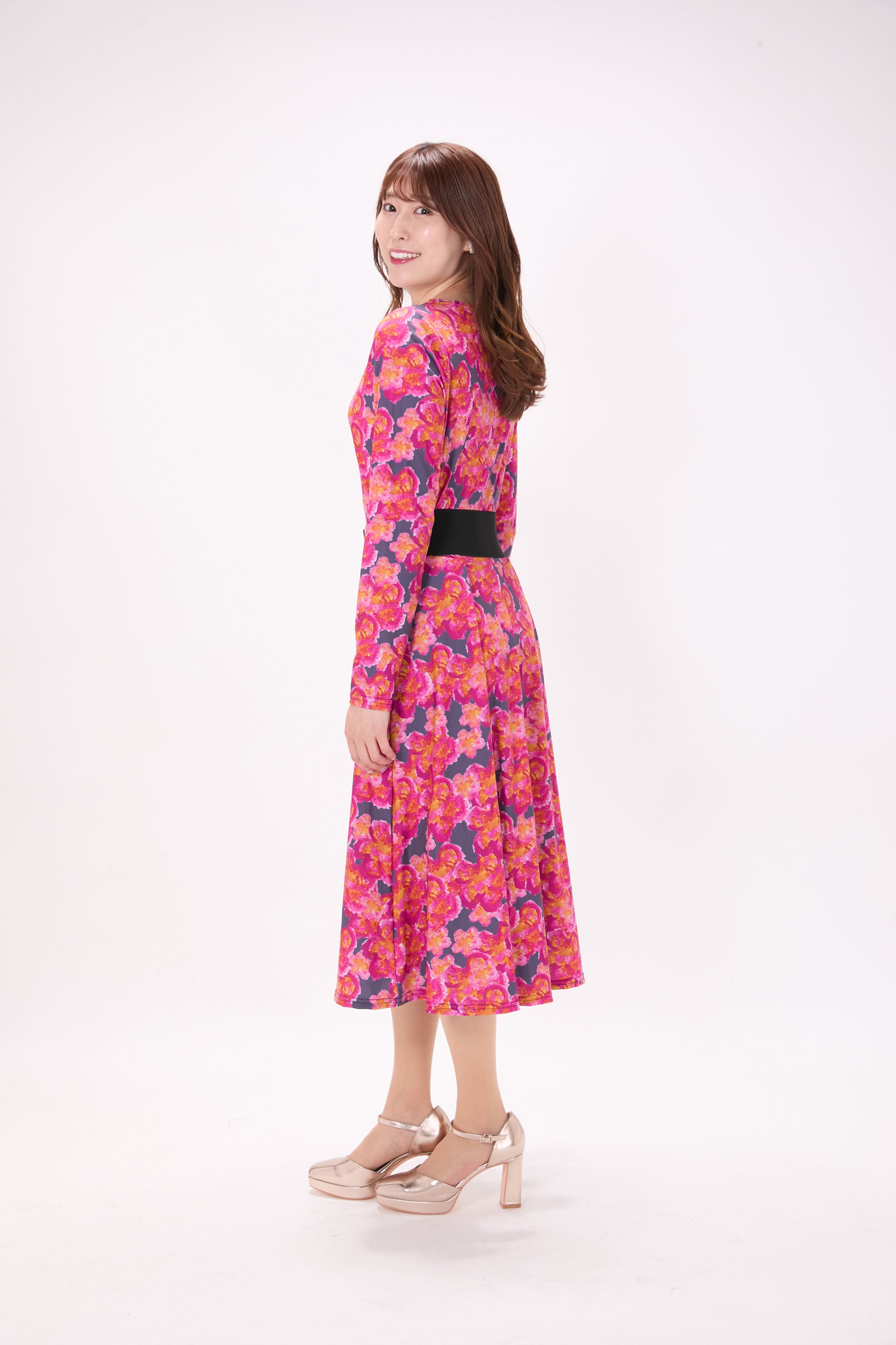 All-over print long sleeve midi dress