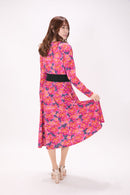 All-over print long sleeve midi dress