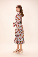 All-over print long sleeve midi dress