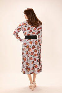 All-over print long sleeve midi dress