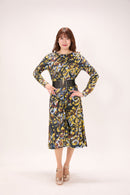 All-over print long sleeve midi dress