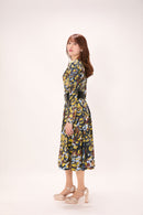 All-over print long sleeve midi dress