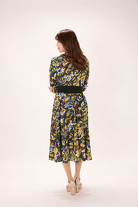 All-over print long sleeve midi dress