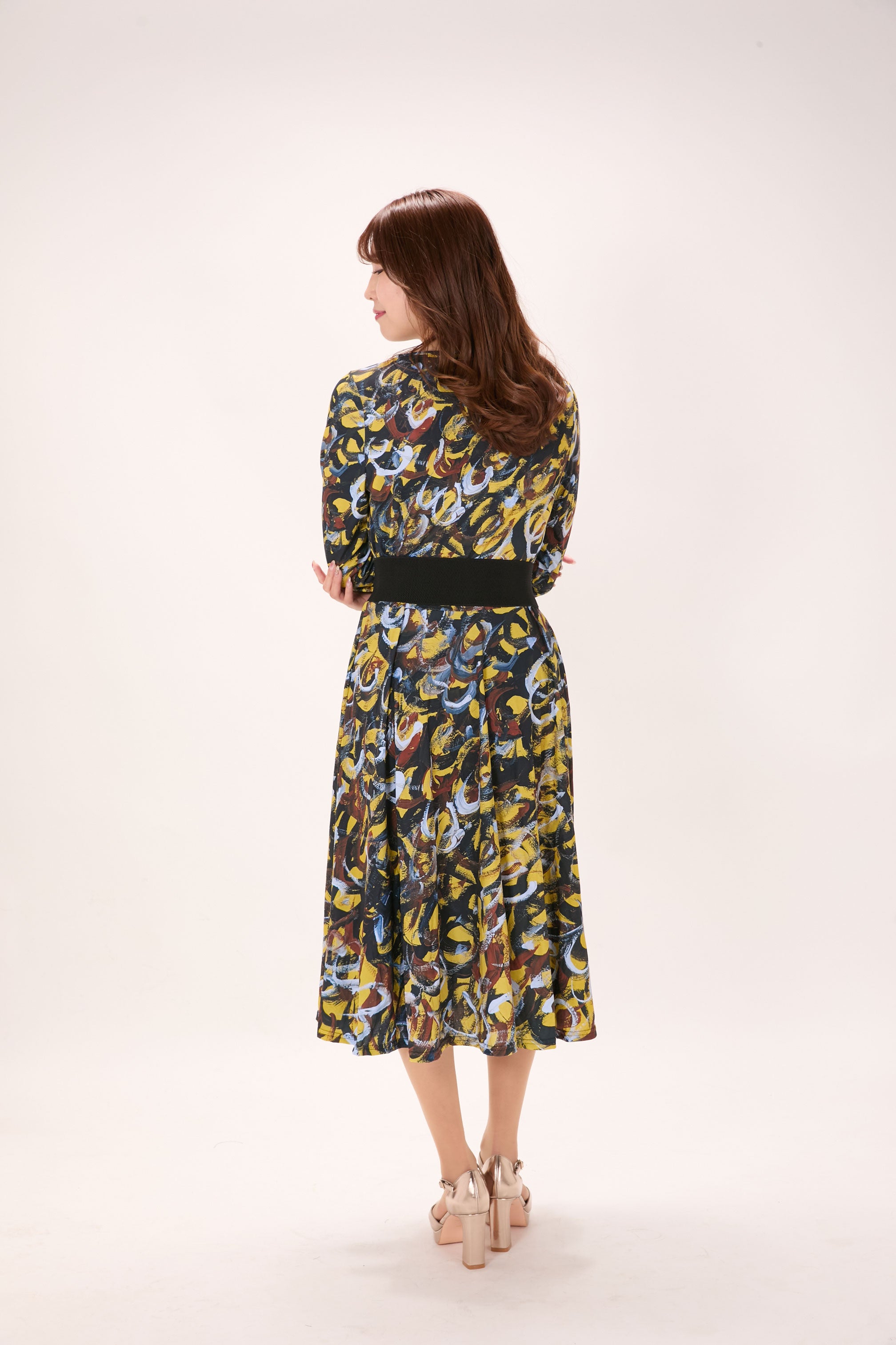 All-over print long sleeve midi dress
