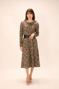 All-over print long sleeve midi dress
