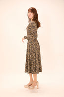 All-over print long sleeve midi dress