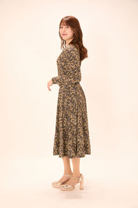 All-over print long sleeve midi dress