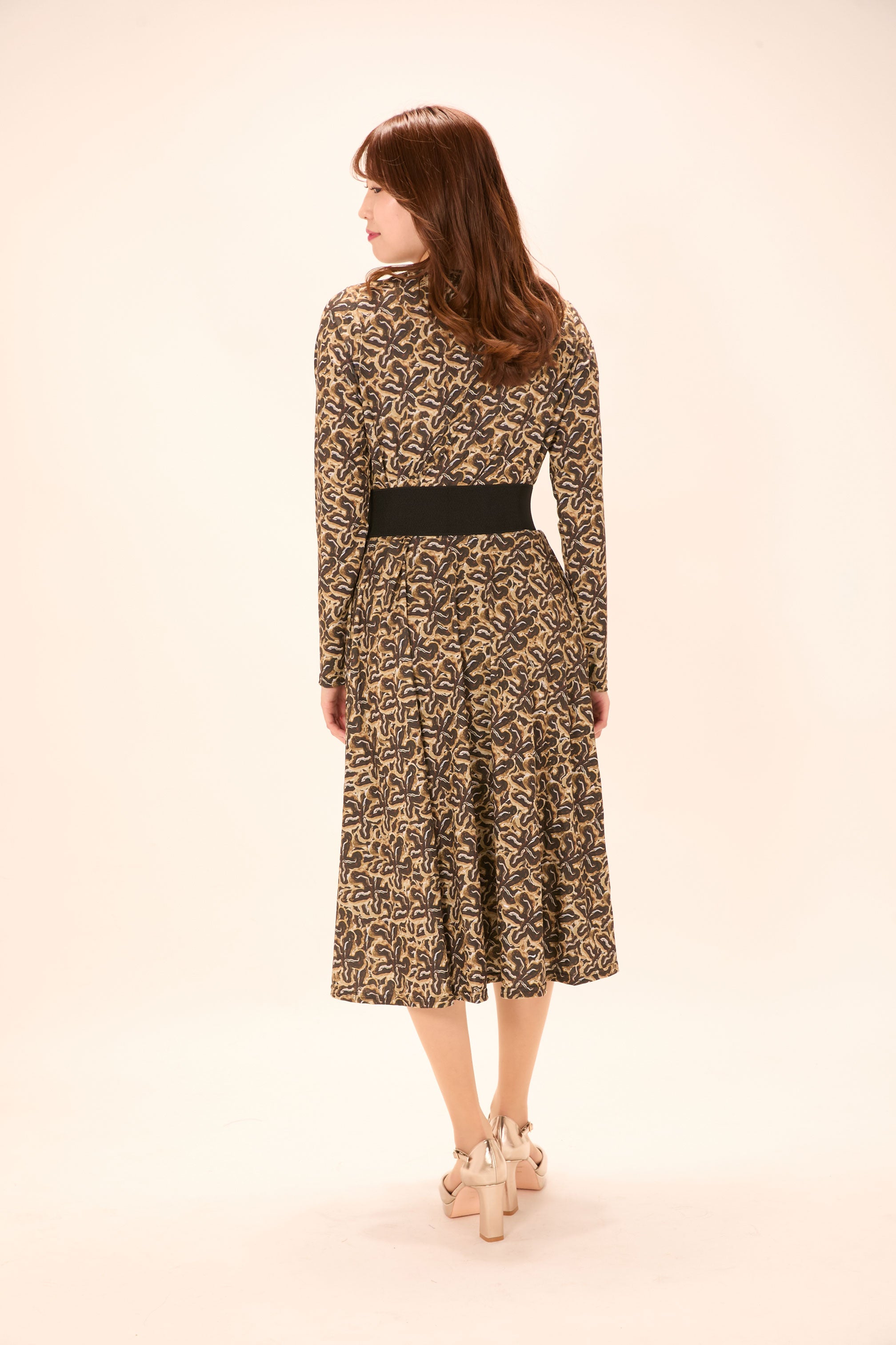 All-over print long sleeve midi dress