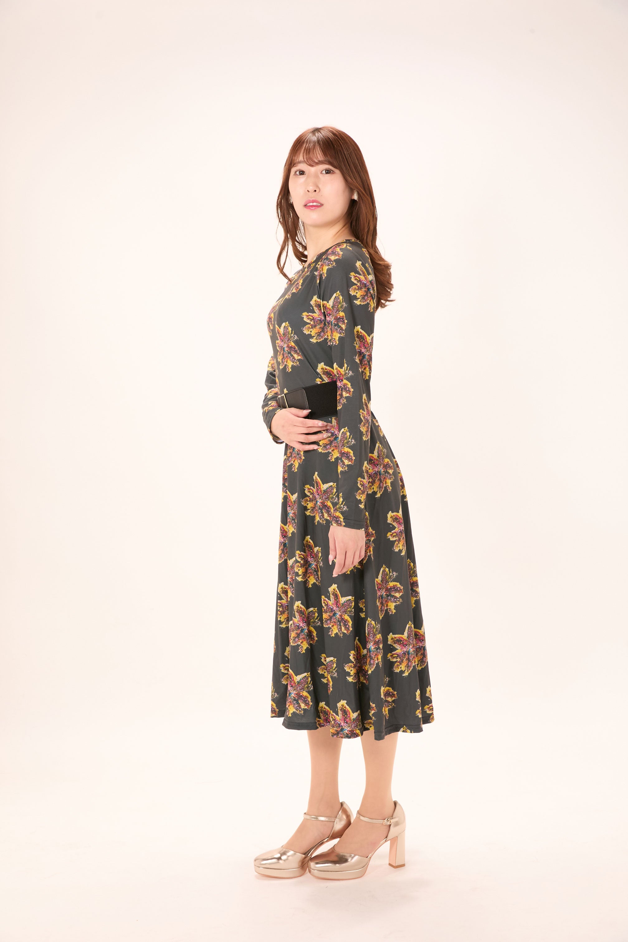 All-over print long sleeve midi dress