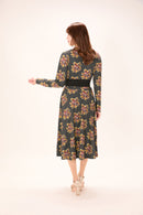 All-over print long sleeve midi dress