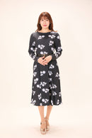 All-over print long sleeve midi dress