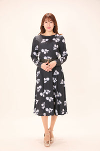 All-over print long sleeve midi dress