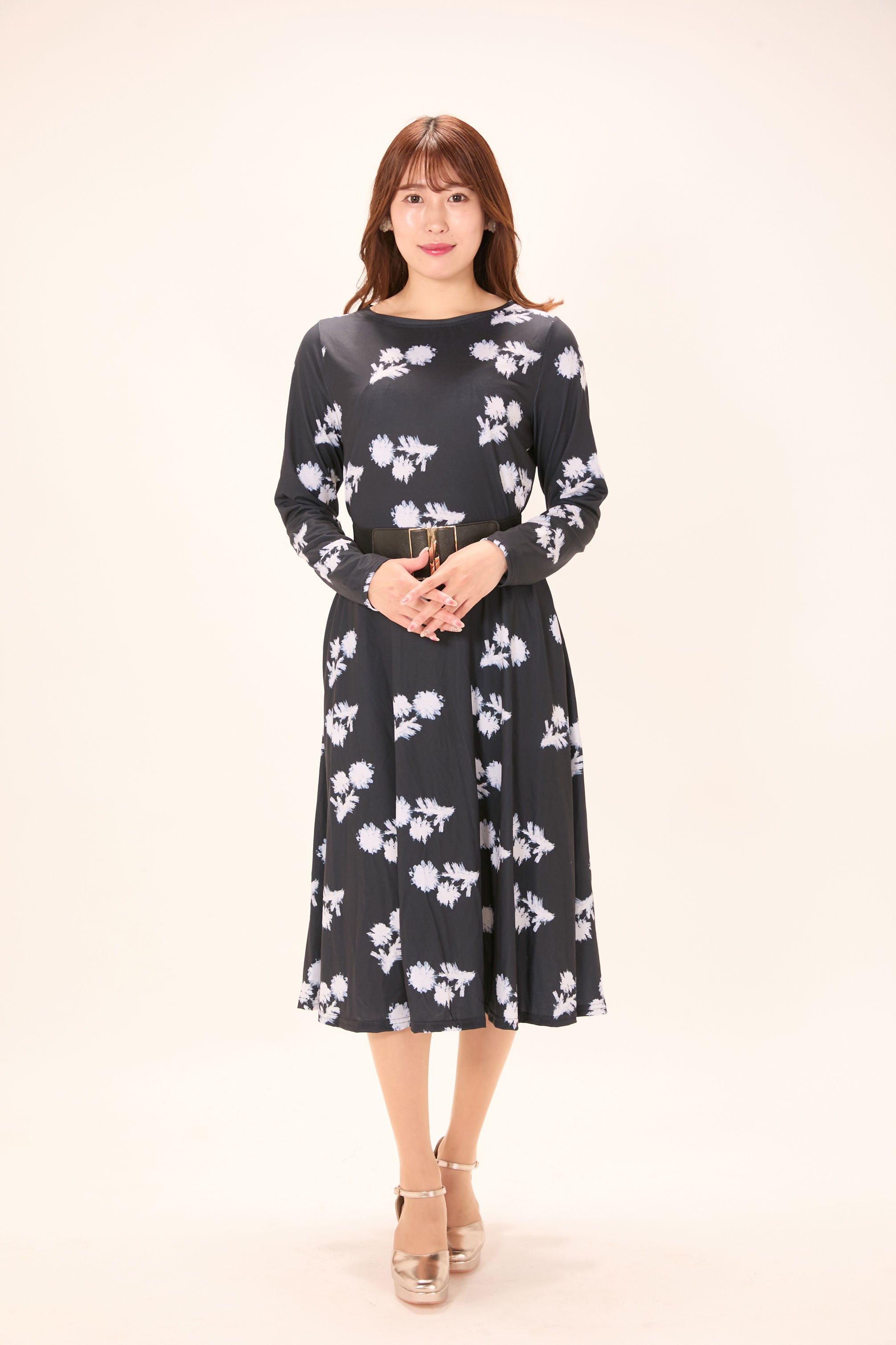 All-over print long sleeve midi dress