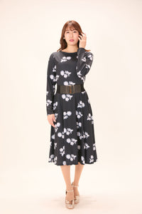 All-over print long sleeve midi dress